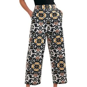 Boden Printed Crop Pants Black Opulent Pome Size 8P Cropped Wide Leg Spring Crop
